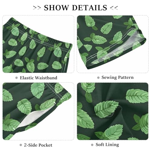 Mint Sleep Shorts Summer Pajama Shorts Elastic Waist Sleep Bottoms with Pockets 6-14 Years3
