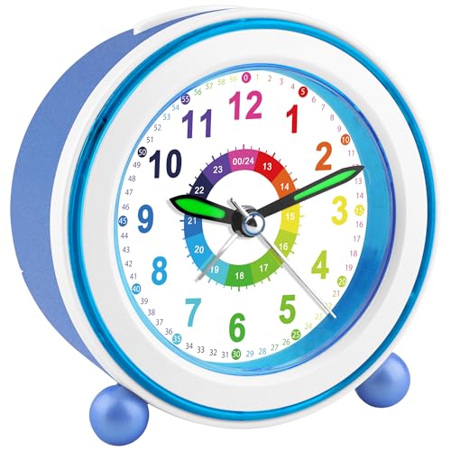 GUUMUXIN Sveglia Analogica per Bambino Senza Ticchettio, Sveglias per Bambini con Luce Notturna, Orologio da Comodino con Snooze, Sveglia Didattica a Batteria per Bambini e Bambine