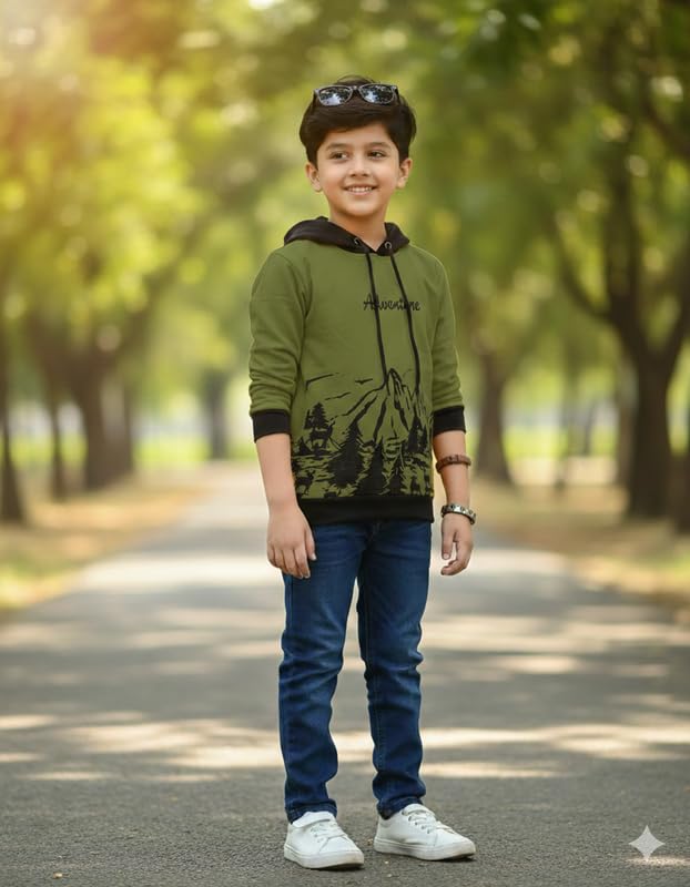 Image of Kids Boys & Girls Cotton Hooded Neck Full Sleeves Printed T-Shirt|Trendy Adventure Edition T Shirts for Kids