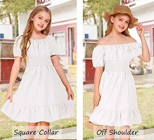 Arshiner Dress For Girls Short Sleeves Tie Back Dresses Swing Sundress White 8-9Y #TOP1