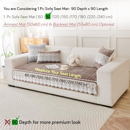 Image of HOKIPO 'BelleLace Series' Imperial Milk Velvet Sofa Cover Mat with Lace Design| Make Your Own Sofa Cover Set, Mat Length 90(D) x 90(L) cm, Cloud Grey (AR-5963-LGRY)