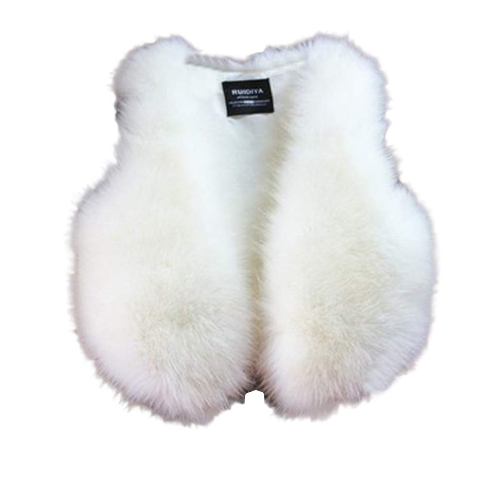 YOUCAI Women's Faux Fur Gilet Vest Coat Winter Warm Sleeveless Jacket Short Waistcoat Plain Shaggy Body Warmer,S,White