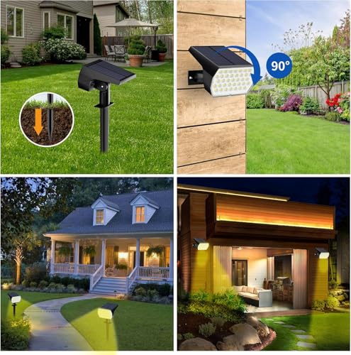 Solar Spot Lights Outdoor Waterproof, 3 Modes Landscape Spotlights, Dusk to Dawn Solar Powered Flood Wall Lights for Outside, Solar Garden Lights for Yard Porch