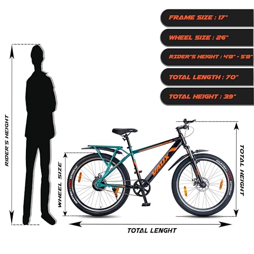 Image of Vaux Stallion-Pro 26inch Cycle for Men with Integrated Carrier IBC| 17 inch Steel Frame| Dual-Tone Colors| Dual Disc Brakes| 26 X 2.4 Nylon Tyres| Front Suspension| Single Speed(Green-Black)
