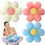 Sratte 3 Pcs Flower Pillows Flower Shaped Throw Pillows Cute Daisy Plush Pillow Decorative Floor Pillow Seat Cushion for Bedroom Home Sofa Chair Couch Decor(Multicolored,16')