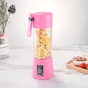 TOP SHOP 4 Blade Portable Electric USB Blender Juice, Mixer Juicer Bottle Blender Grinder Mixer, Rechargeable Bottle with 4 Blades (Pink, 4 Blade,1 Pc)