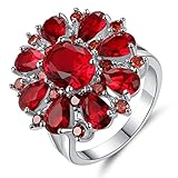Psiroy Women's Jewelry Statement Rings 925 Sterling Silver Created Garnet Filled Flower Ring Size 7