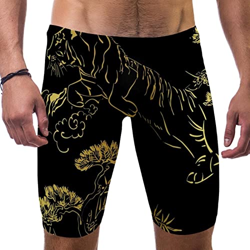 Traje de natación de tigre dorado deportivo con corte clásico de pierna cuadrada