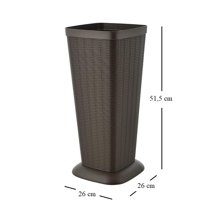 VIRSUS Portaombrelli alto in Plastica effetto Rattan 1868, misura 26x26x51,5 cm, cesta rettangolare con struttura intrecciata resistente per ombrelli, per interni ed esterni (Marrone)