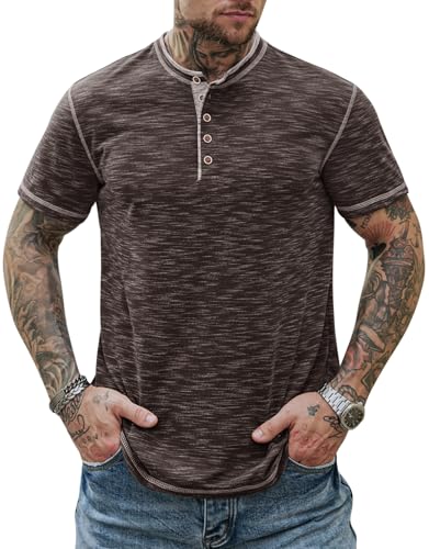 Men Henley Shirts Stretch Classic Summer Casual 5 Button T-Shirt (S-3XL)