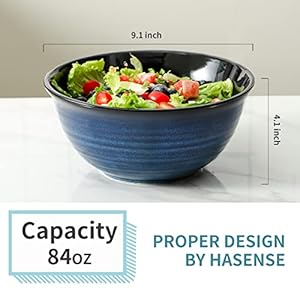 Hasense Large Serving Bowls, 9 Inch Ceramic Salad Bowls, 84 oz Serving Dishes for Entertaining, Deep Bowl Set Perfect for Soup Pasta Pho Popcorn Fruit, Dishwasher Microwave Safe, Set of 2, Navy Blue Hasense Large Serving Bowls 9 Inch Ceramic Salad Bowls 84 oz Serving Dishes for Entertaining Deep Bowl Set Perfect for Soup Pasta Pho Popcorn Fruit Dishwasher Microwave Safe Set of 2 Navy Blue