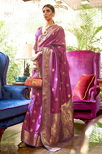 Image of SWORNOF Womens Kanjivaram Silk Saree with Zari Woven Saree With Blouse Piece
