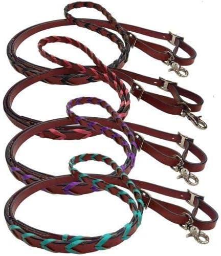 Showman Leather Braided Reins w/Colored Lacing