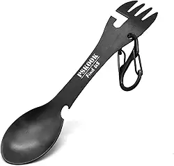 PSKOOK utensílio para acampamento de esportes de aço inoxidável com garfo para colher de faca abridor de lata 5 em 1 talheres multifuncionais