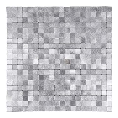 Miscasa Peel and Stick Metal Backsplash, Aluminum Wall Tile Backsplash Stick on Metal Tiles,Silver, 5 Tiles of 30.5 x30.5 cm (0.46㎡) Cover