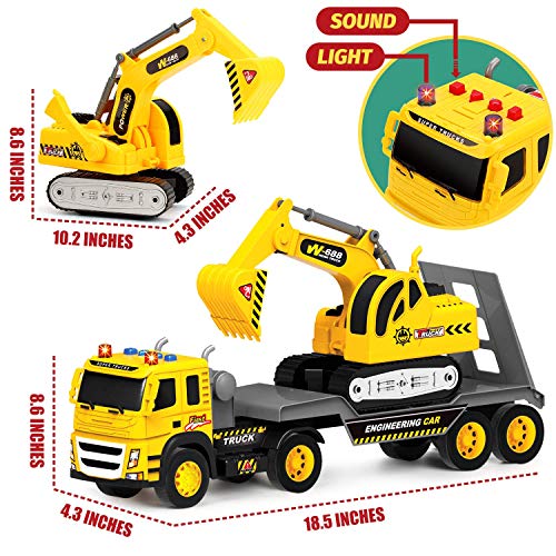 Flatbed Truck w/ Excavator Tractor - 1:12 Scale Large Size Toys - Push and Go Toy Trucks, Construction Trucks for… - Image 3