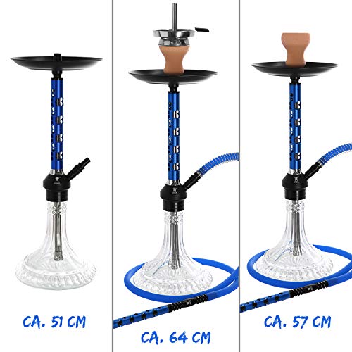 Kaya ELOX Eco Pentagon Medium Shisha Set - Höhe 64cm - Hookah mit Zubehör Kamin Schlauch Alu Mundstück Kohlezange (Blau) – Bild 4