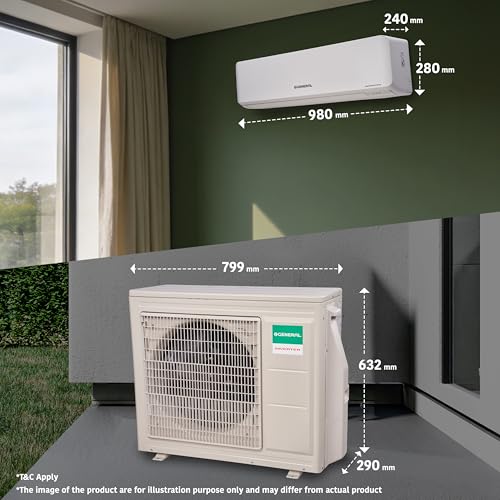 Image of GENERAL 1.5Ton BEE 2026 4 Star Rated,Hot & Cold Inverter Split AC(Copper,5280W,15m Long Reach Airflow,4 Way Swing,-15C~55C Max,Suitable for 170~250 Sft,ASGG18KJTA-B,White,Free Standard Installation)