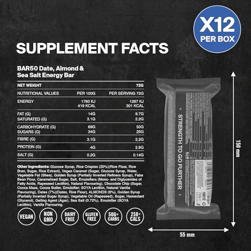 Energy Bars by Styrkr - Pack of 12 Rice Bars for Cycling & Running - Date, Almond & Dark Chocolate - Approved by Endurance Athletes - 50g of Carbs via Advanced Dual-Carb Formulation - BAR50-12x - Image 5