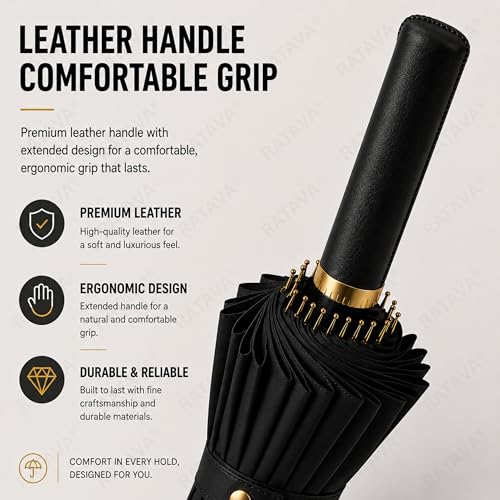 Image of Extra Large 24 Ribs Golf Umbrella - Automatic Open Long Handle, Heavy Duty Windproof Double Canopy, Waterproof & UV Protection Stick Umbrella for Men & Women 1pc