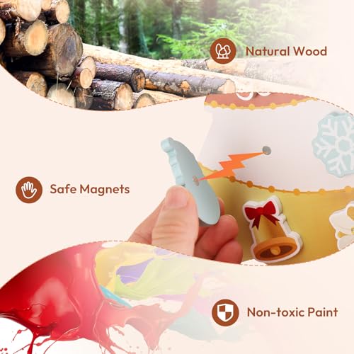 Image of Woodtoe Magnetic Christmas Tree Toy for Toddlers, Montessori Toys for 3 4 5 6 Year Old, Wooden Color Sorting & Stacking Toys, Fine Motor Skills Sensory Toys, Christmas Decorations STEM Gifts for Kids