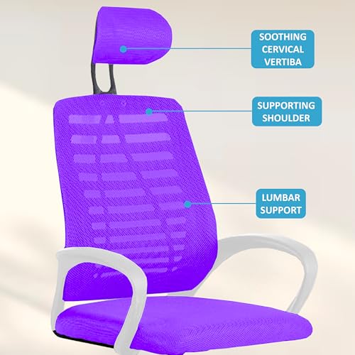 Image of Casa Copenhagen,Mesh Office Desk,Rocking Ergonomic Computer Chair Adjustable High with Headrest and Comfortable Armrest Swivel Chair - Purple & White Handle