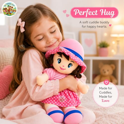 Image of Chi-Chimpu Toyss Soft Curly Doll 30cm (Pink) | Ultra Soft Plush Baby Doll for Girls | Cute Stuffed Doll Toy | Washable & Skin-Friendly | Birthday Gift, Nursery & Kids Room Decor |
