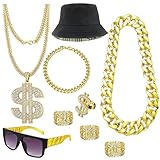 Hip Hop Costume Kit 80s 90s Rapper Accessories, Outfits for Men Women Cosplay Gatherings Club Nostalgia Old School Themed Party Supplies