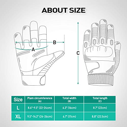 Audew Motorcycle Gloves for Men and Women, Full Finger Hard Knuckle Motorcycle Gloves with Non-Slip Palm Touchscreen Design for Racing, Riding, Hiking, Cycling, Climbing (Large) - Thumbnail 3