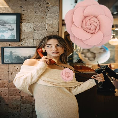 Image of Camellia Hair Clip and Brooch Pin for Women Dainty Flower Broochs Lapel Pins Designer Inspired Camellia Peony Rose Brooches Flower DIY Clothing Shoes Hats Accessories Wedding Party Dance Banquet Dress Suit Ceremony Jewelry Accessories (Pink)