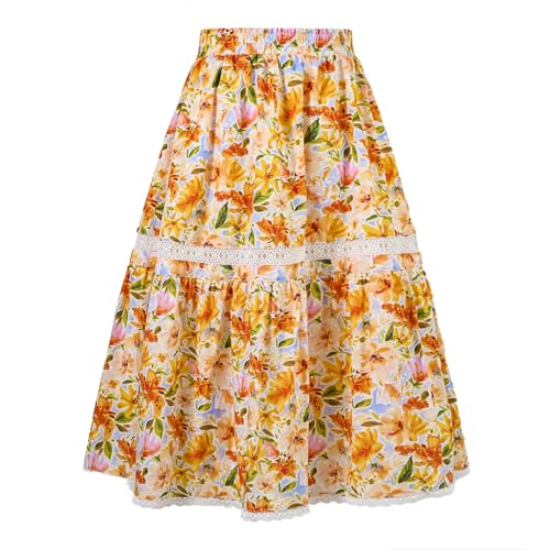 Rolanko Rolanko Girls Floral Print Boho Tiered Maxi Skirt