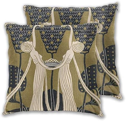 Art Nouveau Women Daily Decoration Sofa Bedroom Car Cushion Cover Zip Pillow Cover, Set of 2