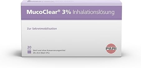 PARI MucoClear 3% NaCl Inhalation Solution - Hypertone Saline Solution for Inhaling - 20 Ampoules 4 ml Each