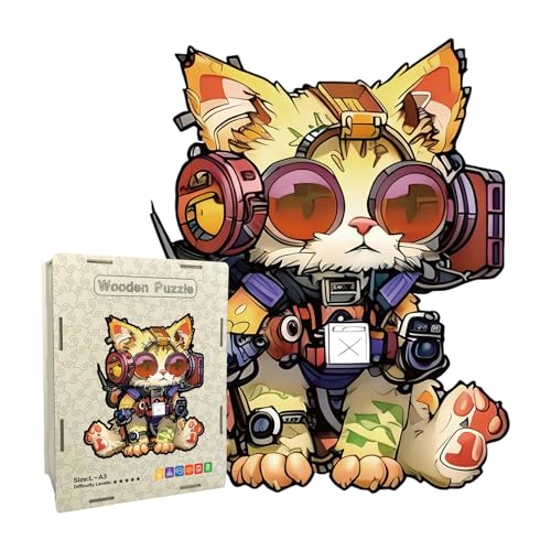 Puzzle de madera de gato para amantes de los animales y regalo