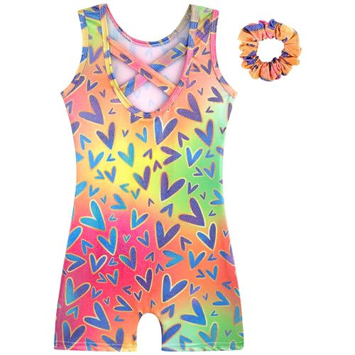 HOZIY Gymnastics Leotards for Girls with Shorts Biketards Dance Tumbling Outfits Matching Scrunchies 1-12 Years Old