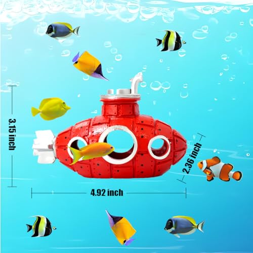 Image of Aquarium Decorations Submarine - Fish Tank Decor with Submarine, Fish Tank Accessories for Betta Fish, Cute Aquarium Ornament (Submarine Red)