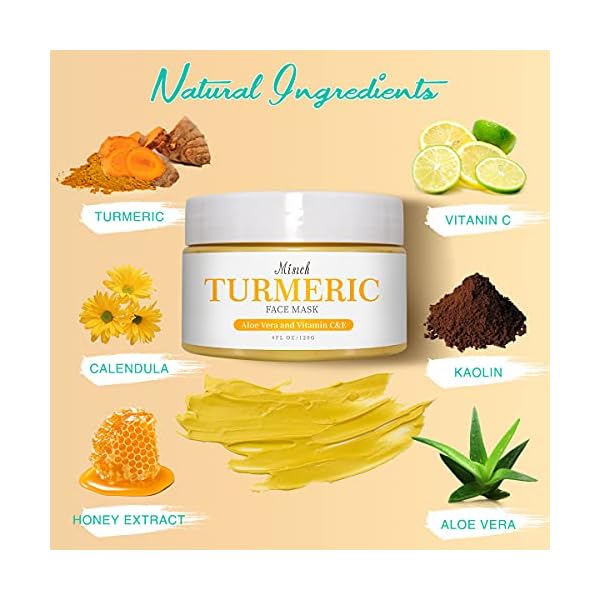 Turmeric-Facial-MaskTurmeric-Mud-Mask-with-Vitamin-C-Kaolin-Clay-and-Turmeric-for-Radiant-SkinOrganic-Turmeric-Face-Mud-Mask-for-Deep-Cleansing-Blackheads-and-Acnes-Control-4-oz FUHUIM Turmeric Clay Mask, 4 oz, Soothing, Brightening, Cleansing, Moisturizing, Pore Treatment, Blackhead Removal, Radiant Skin