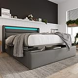 【Polsterbett mit LED-Kopfteil Design】 Das LED-Kopfteil Design mit Weiß PU-Stoff eignet sich für moderne Wohnungen und kann auch auf die Gestaltung eines Spielzimmers abgestimmt werden.Mit der Fernbedienung können Sie die verschiedenen Farben und die Helligkeit ändern