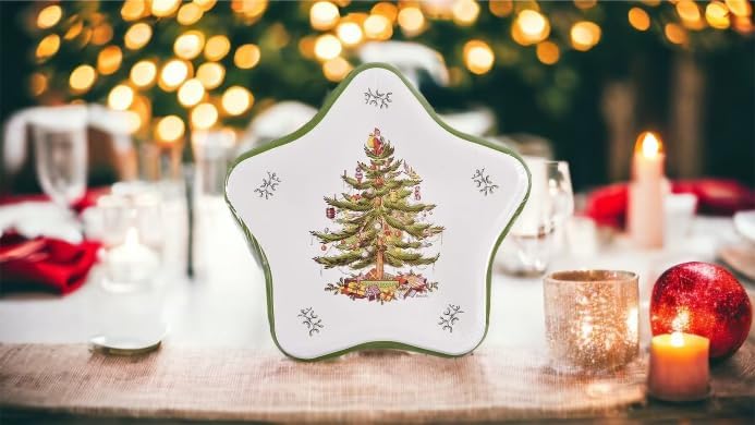 Spode Christmas Tree Pattern Star Shaped Dessert or Lunch Disposable Paper Plates, Set of 16