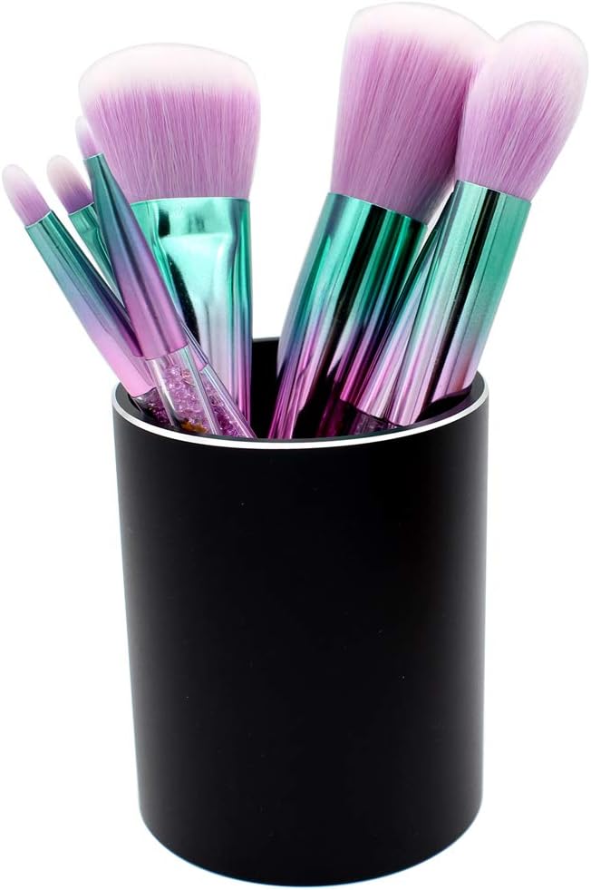 Hillento Modern Aluminum Alloy Round Metal Pencil Holder and Makeup Organizer for Office School Home Black - Image 4