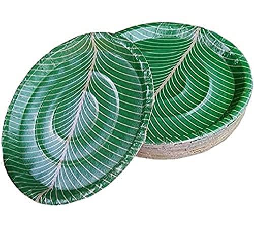 Banana leaves printed Disposable Paper Plate for Party Puja and Others Occasion (Green) - Pack of 25 Pcs