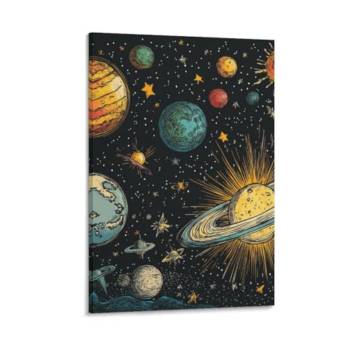 Tableau impression sur toile planète cosmique pour habiller un grand mur vide 50x75cm