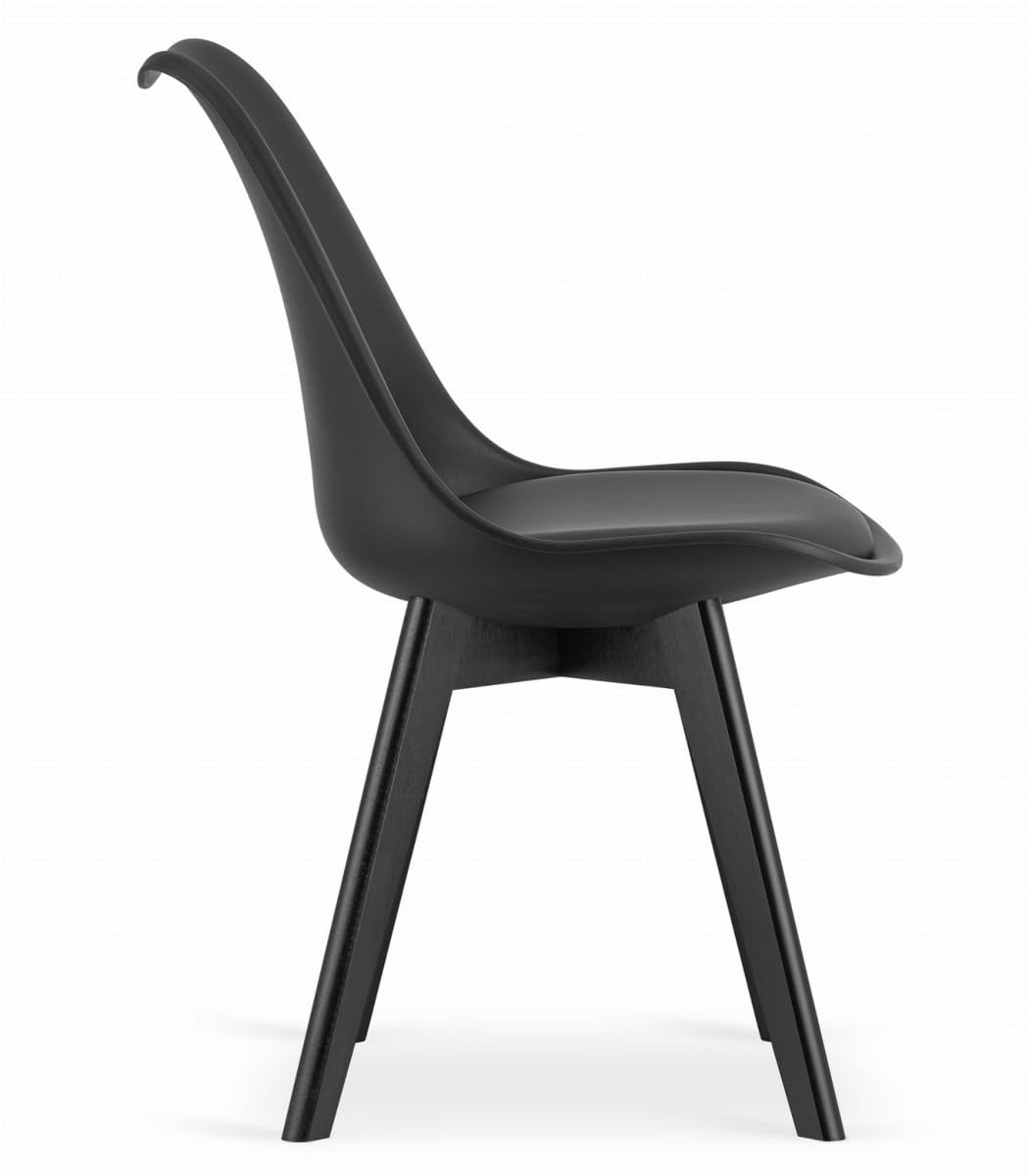 Juego de 2 sillas de Comedor Negras – Asientos Acolchados de plástico con tapizado en Polipiel y Patas Negras, combinación de Confort y Estabilidad.