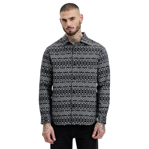 Image of SNITCH Men's Cotton Jacquard Relaxed Fit Overshirt