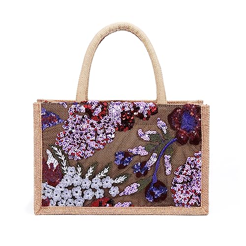 Sac en jute cabas brodé fleur NICOLE & DORIS pour femme