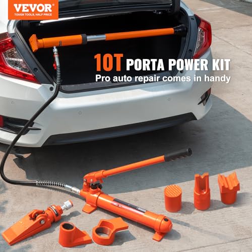 VEVOR Hydraulische cilinderbouwset, draagbare hydraulische krik, 10 t, met 1,4 m olieslang, reparatieset voor carrosserieframe, met opbergkoffer voor autoreparatie, vrachtwagen, boerderij, oranje - Afbeelding 3