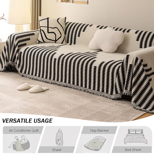 FANSU Throw for Sofa Large 1/2/3/4 Seater, Soft Beige Bohemia Throw Blanket Sofa Reversible Versatile Throw Decorative Blanket for Chair Settees Couch Sofa Bed (Geometry,3 Seat Plus(180x340cm)