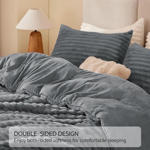 Image of BEDELITE Fleece Full Comforter Set -Super Soft & Warm Grey Bedding, Luxury Fuzzy Heavy Bed Set for All Season with 2 Pillow Cases