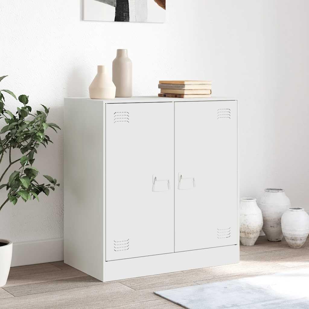 Credenza bianca, 67 x 39 x 73 cm, in metallo, con 2 ante