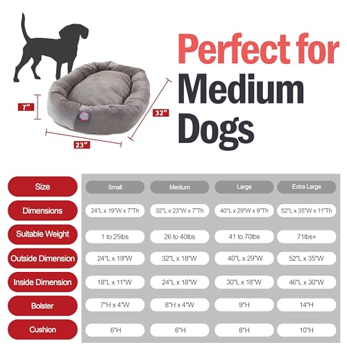 Image of Majestic Pet 32 Inch Micro Velvet Calming Dog Bed Washable - Cozy Soft Round Dog Bed with Spine for Head Support - Fluffy Donut Puppy Mat 32x23x7 (inch) Medium - Vintage